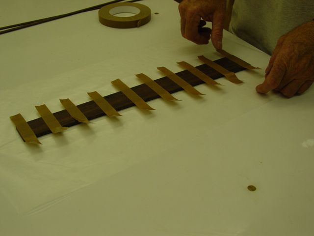 Gluing binding on fretboard